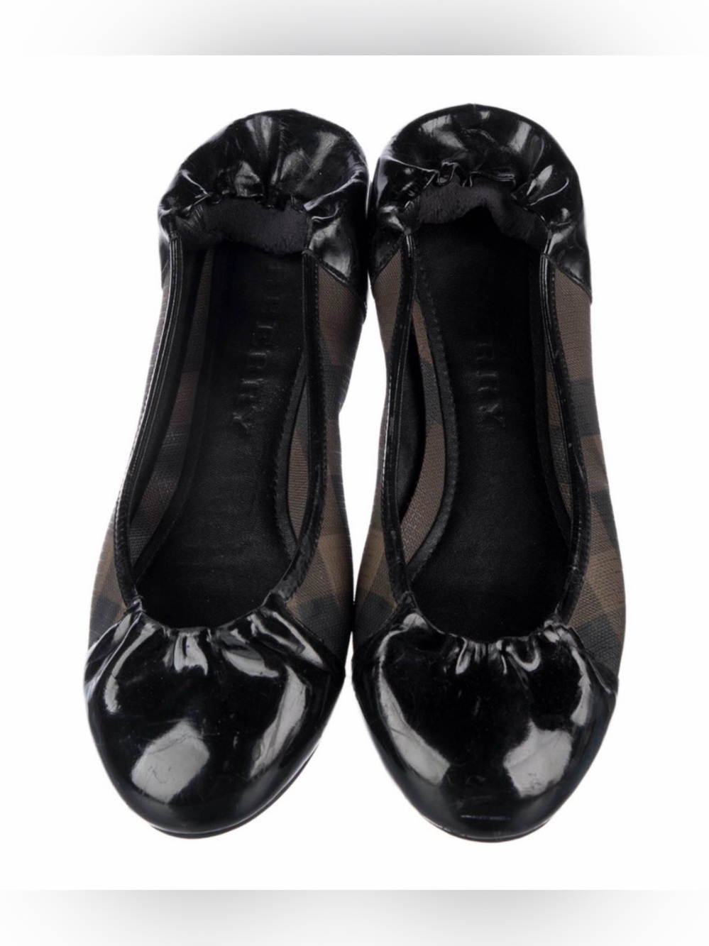Burberry Black Patent leather and Plaid Women's Ballet Flats EU 38 US 7.5 w COA